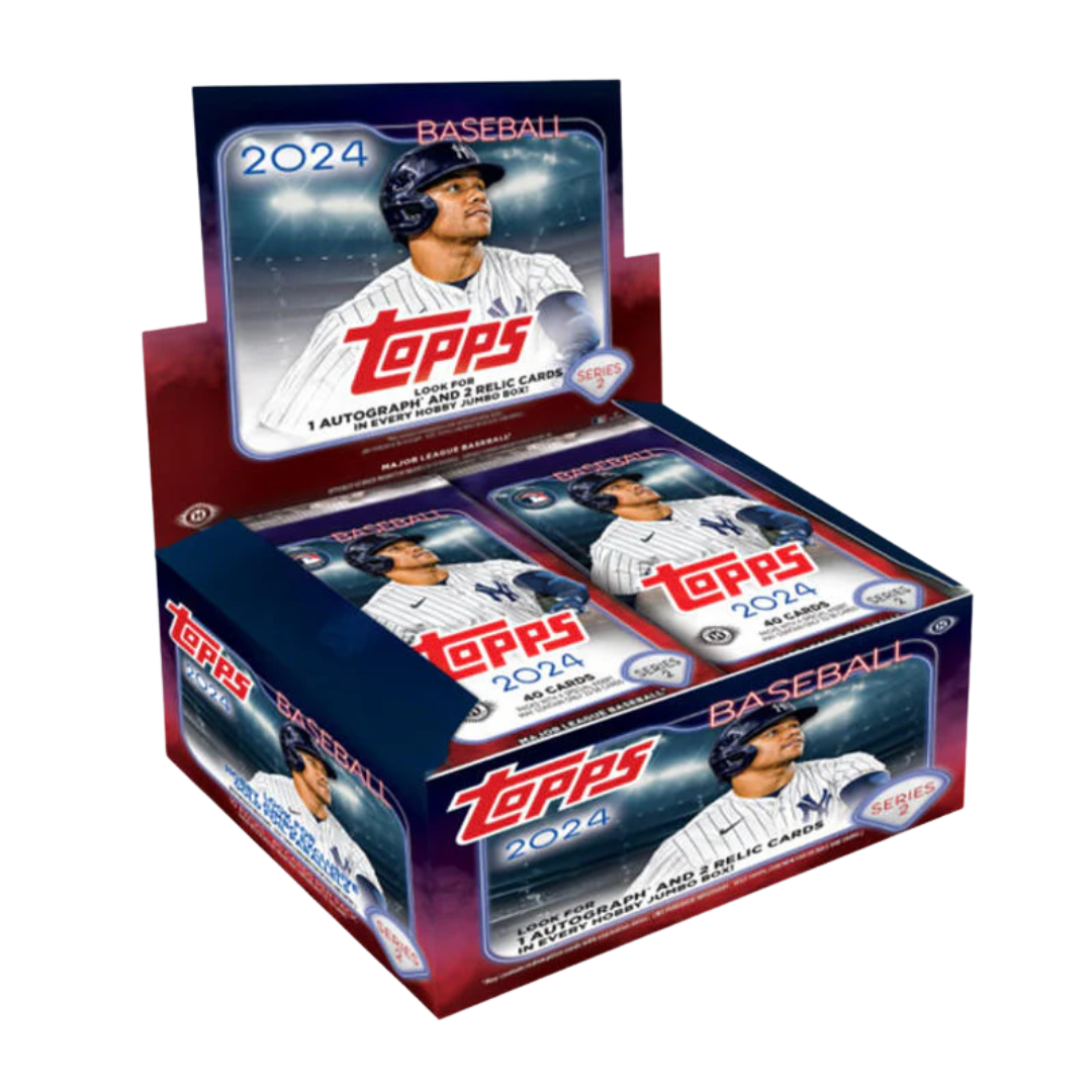 A 2024 Topps Series 2 Baseball Hobby Jumbo box featuring a New York Yankees player on the packaging.