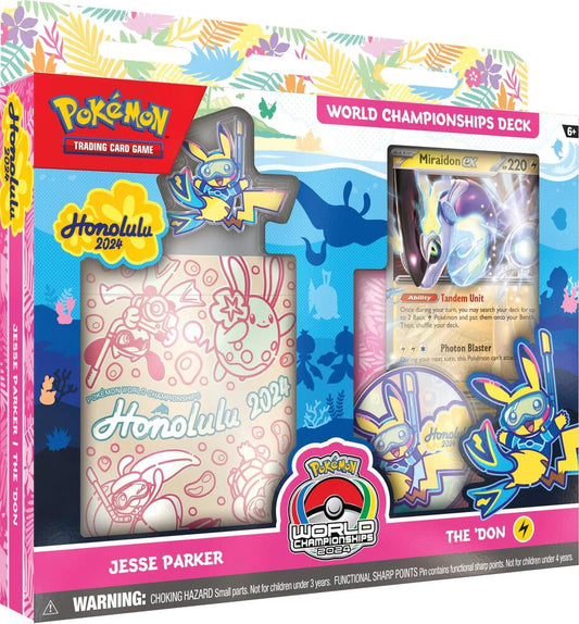The 2024 World Championship deck by Jesse Parker features a Miraidon ex card and themed packaging.