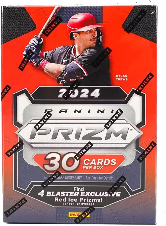 A 2024 Panini Prizm baseball blaster box featuring Dylan Crews on the packaging.