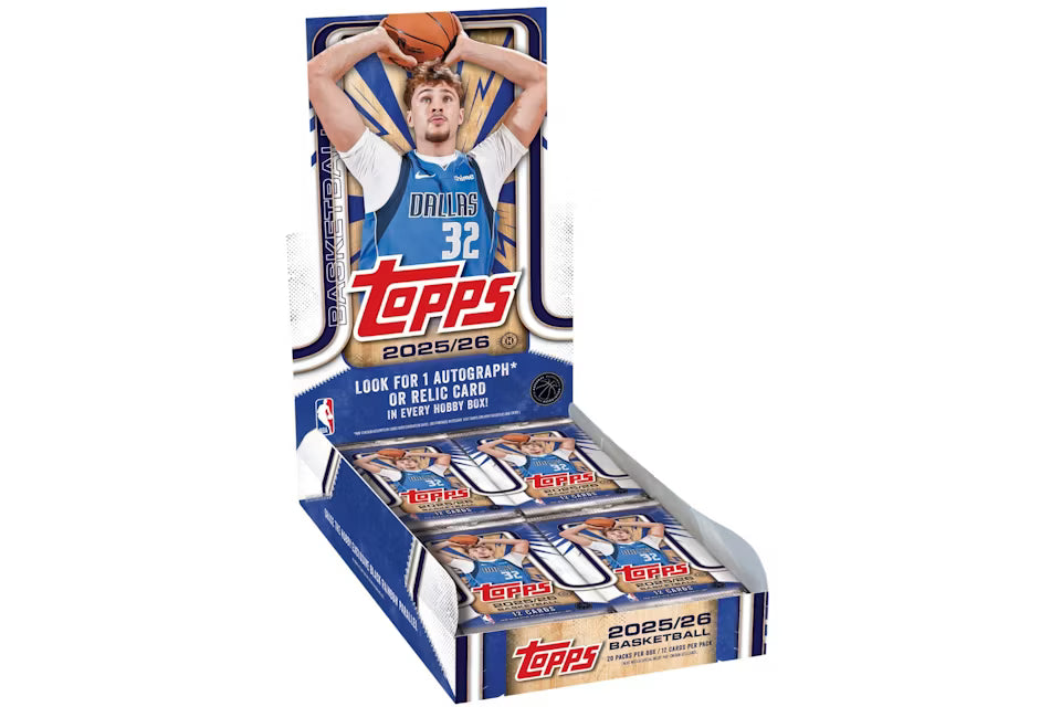 A 2025-26 Topps Basketball hobby box containing twenty packs of trading cards.