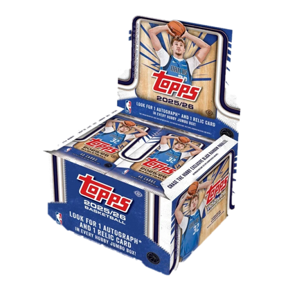 A 2025-26 Topps Basketball jumbo hobby box featuring Luka Doncic on the packaging.
