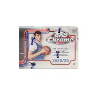 A 2025-26 Topps Chrome Basketball Breaker's Delight hobby box featuring a player on the cover.