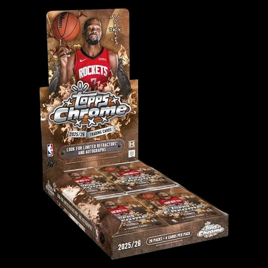 Topps Chrome trading card pack featuring a basketball player in a red jersey with a white background.