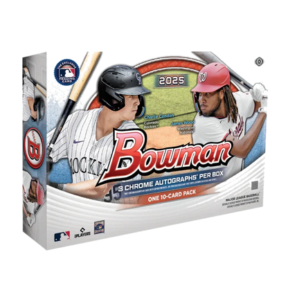 A 2025 Bowman Baseball Breaker's Delight box featuring Charlie Condon and James Wood.