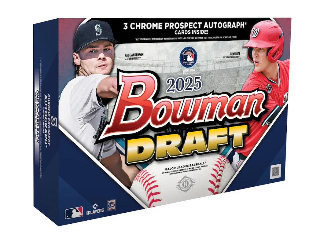 A 2025 Bowman Draft Baseball Breaker's Delight hobby box featuring prospect imagery.