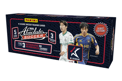 A 2025 Panini Absolute K League soccer hobby box featuring two players on the packaging.
