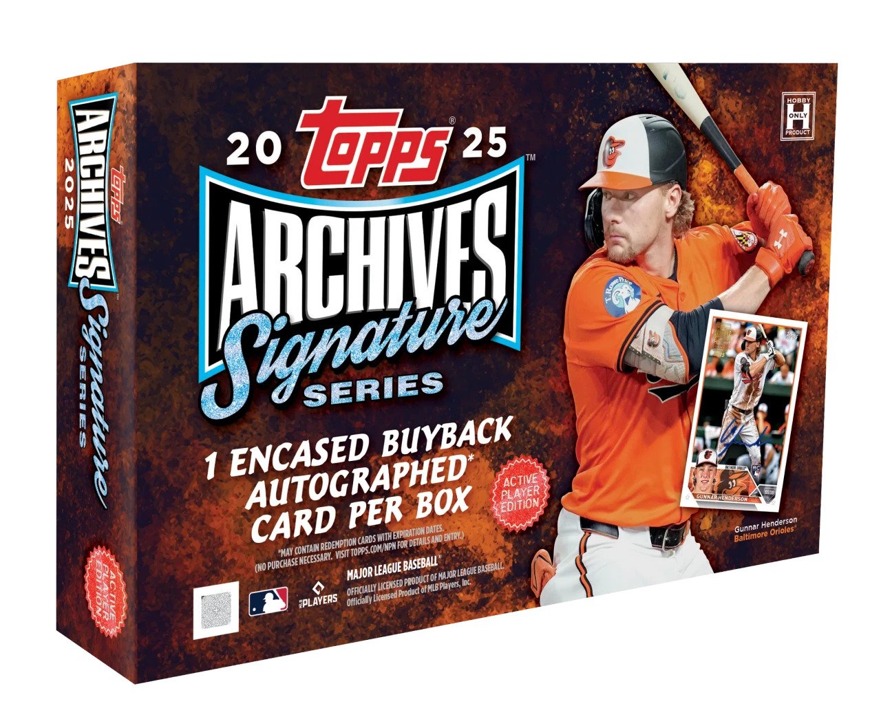 A 2025 Topps Archives Signature Series Active Player baseball hobby box featuring Gunnar Henderson.