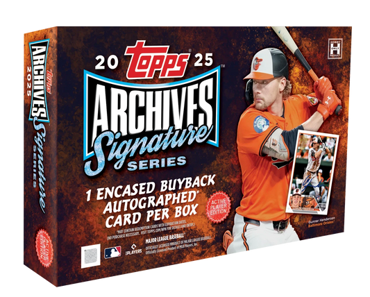A 2025 Topps Archives Signature Series Active Player baseball hobby box featuring Gunnar Henderson.