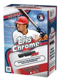 A 2025 Topps Chrome Update Series baseball value box featuring James Wood on the packaging.