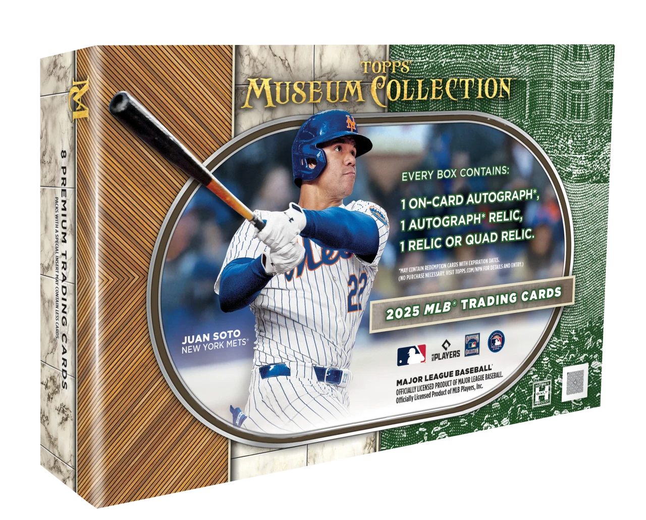 A 2025 Topps Museum Collection baseball hobby box featuring Juan Soto on the packaging.