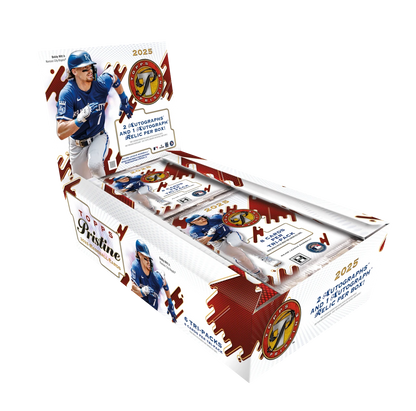 A 2025 Topps Pristine baseball hobby box featuring Bobby Witt Jr. on the packaging.