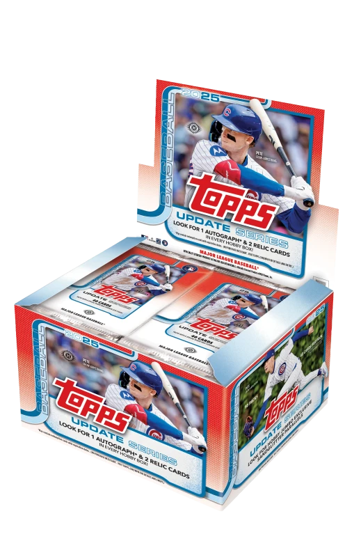 A 2025 Topps Update Series Baseball jumbo hobby box featuring Chicago Cubs branding.