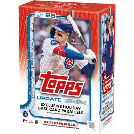 A 2025 Topps Update Series baseball value box featuring Pete Crow-Armstrong on the packaging.