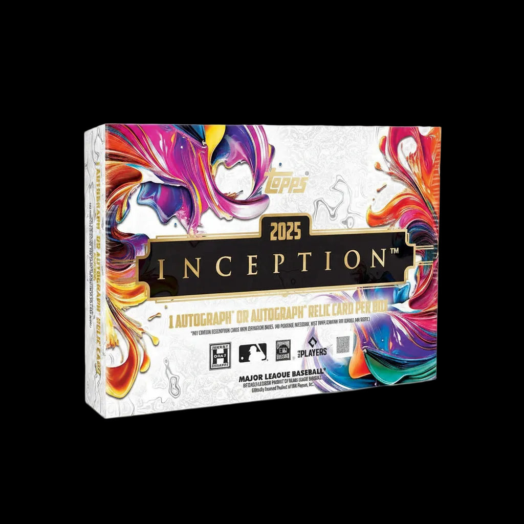 2025 Inception baseball trading card box with colorful design and text