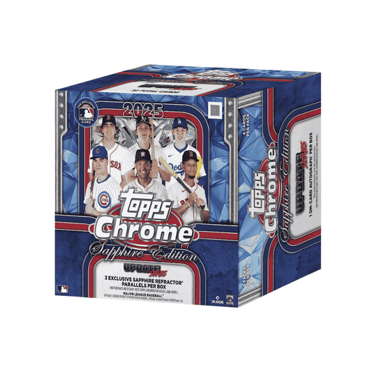 A 2025 Topps Chrome Update Series Baseball Sapphire Edition hobby box.