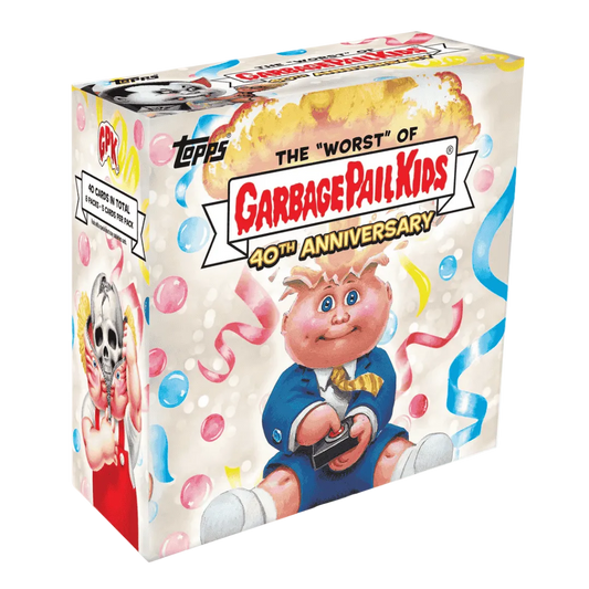 A 2025 Topps Garbage Pail Kids 40th Anniversary hobby box featuring illustrated character art.