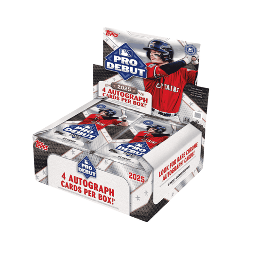 A 2025 Topps Pro Debut Baseball hobby jumbo box featuring a player on the packaging.