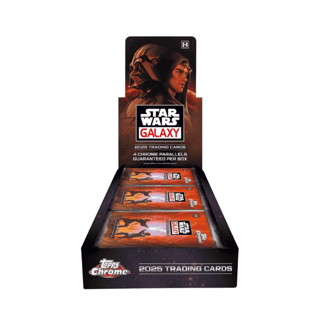 A 2025 Topps Star Wars Chrome Galaxy hobby box featuring Anakin Skywalker and Darth Vader.