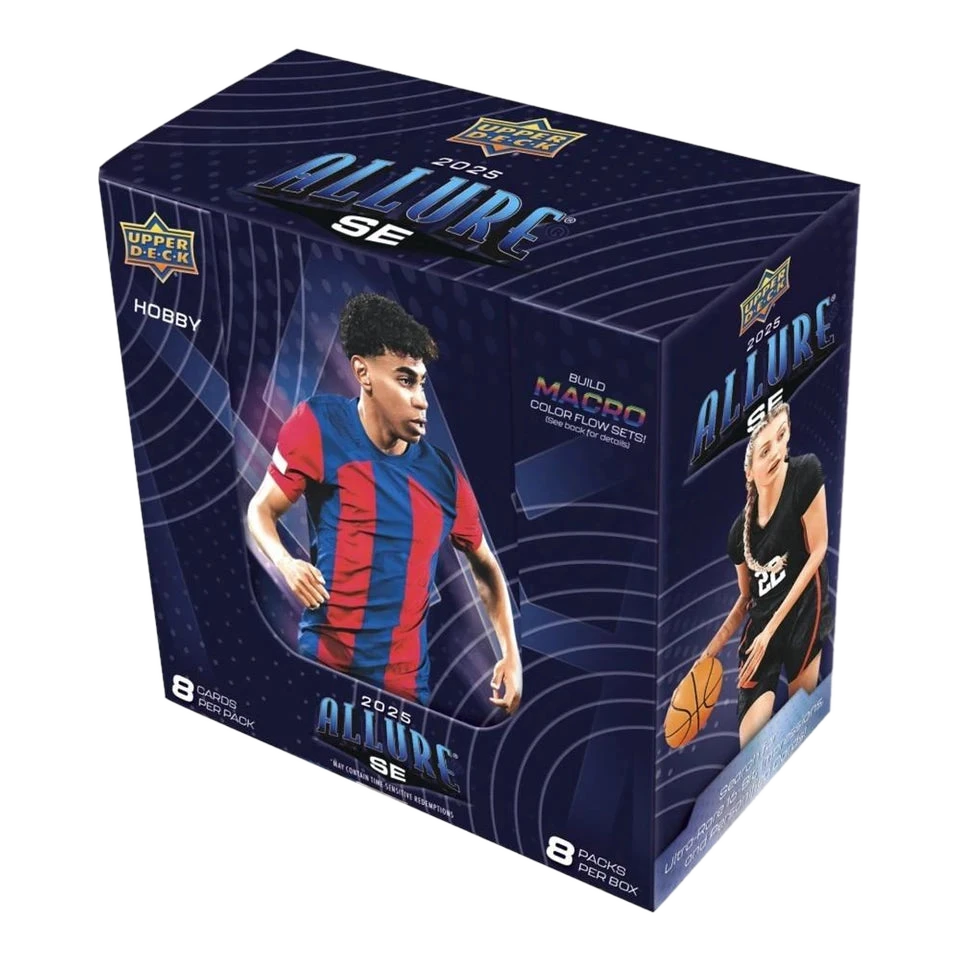 A 2025 Upper Deck Allure SE multi-sport hobby box featuring athletes on the packaging.