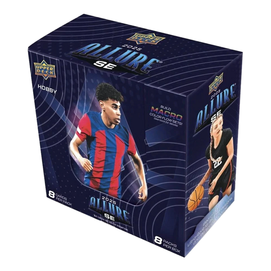 A 2025 Upper Deck Allure SE multi-sport hobby box featuring athletes on the packaging.