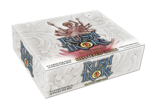 A 2025 Upper Deck Rush of Ikorr Shattered Chaos booster box containing 24 packs of trading cards.