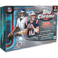 A 2025 Topps Chrome Football Breakers Delight hobby box featuring Cam Ward and Drake Maye.