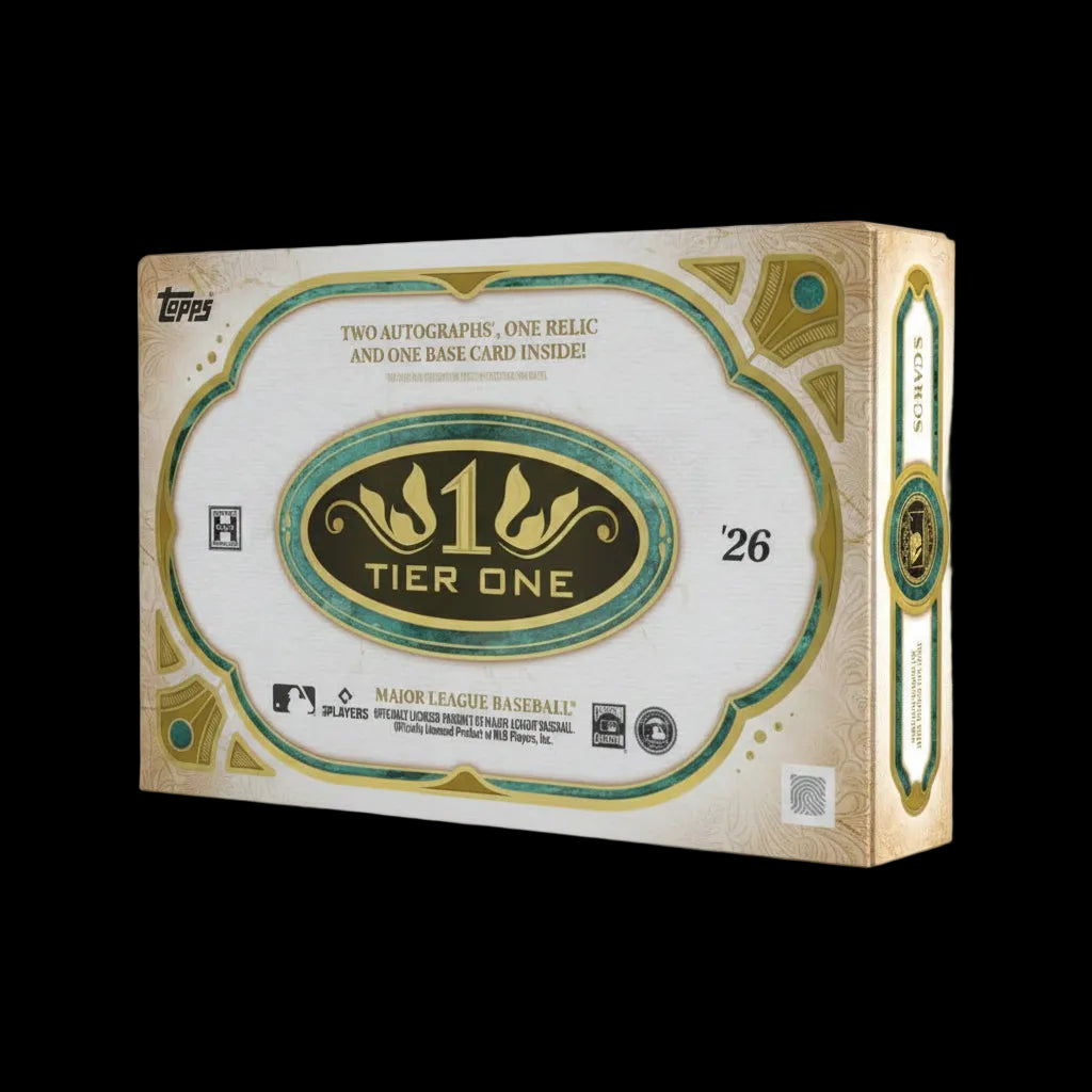 Topps Tier One trading card pack with decorative design and text on a white background