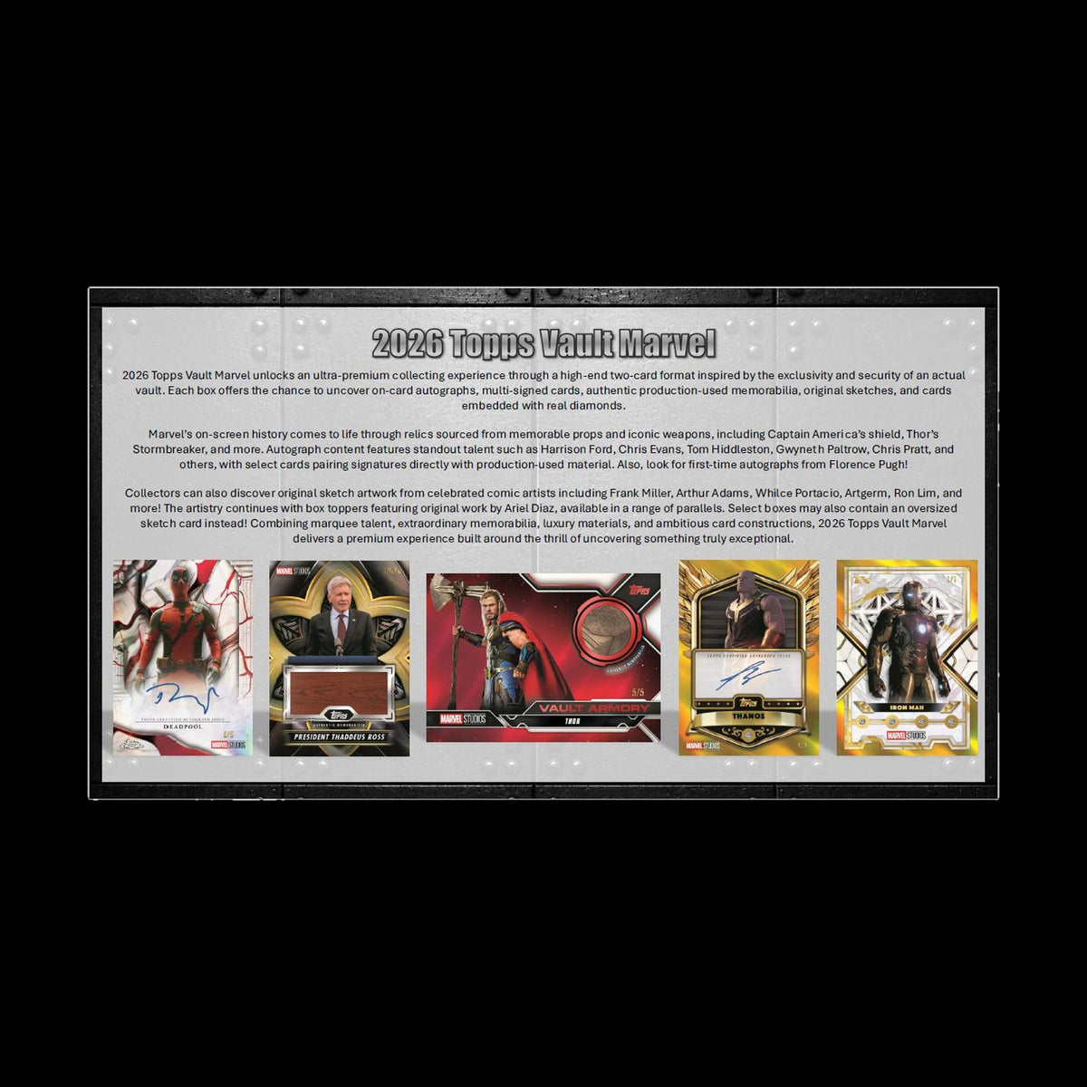 2026 Topps Marvel Vault sample autograph, relic and diamond cards