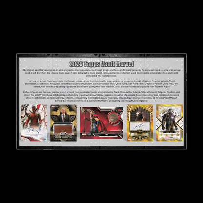 2026 Topps Marvel Vault sample autograph, relic and diamond cards