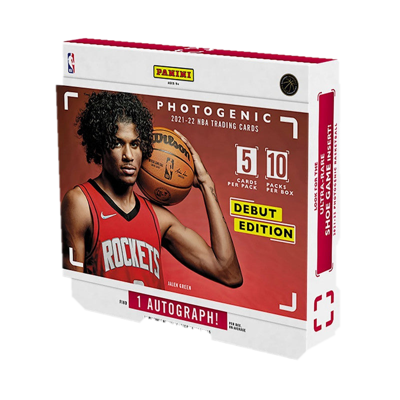 A 2021-22 Panini Photogenic basketball hobby box featuring Jalen Green on the packaging.