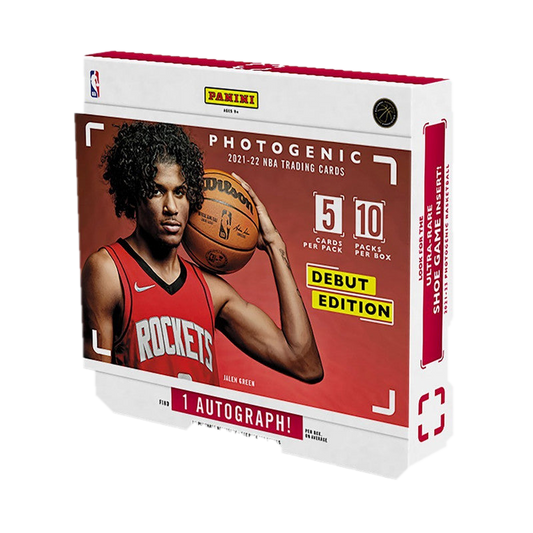 A 2021-22 Panini Photogenic basketball hobby box featuring Jalen Green on the packaging.