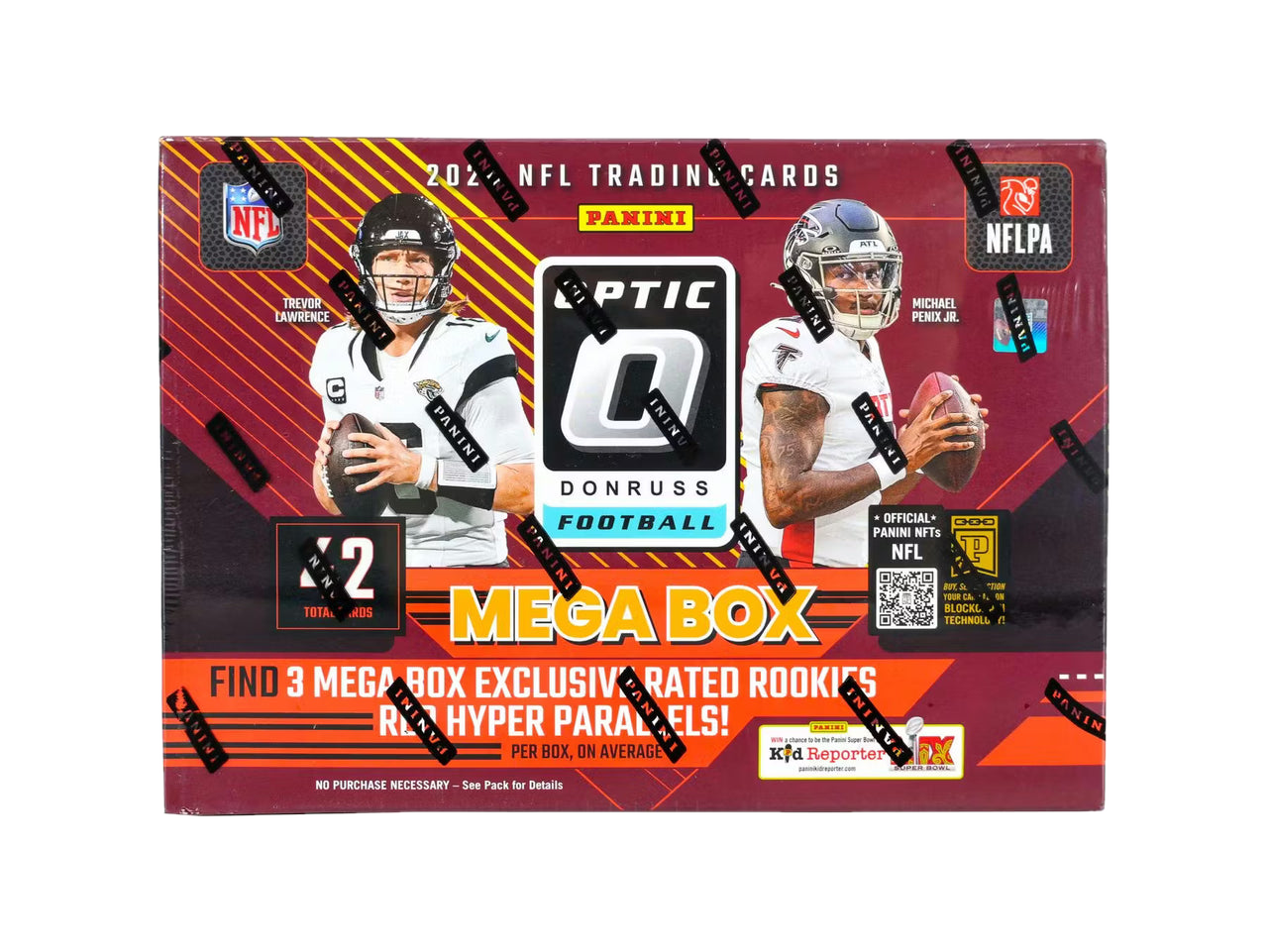 A 2024 Panini Donruss Optic Football mega box featuring Trevor Lawrence and Michael Penix Jr.