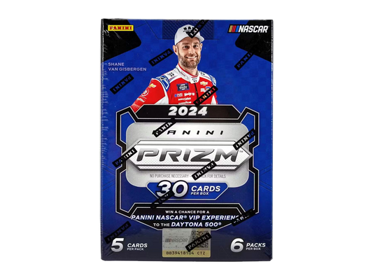 A 2024 Panini Prizm NASCAR racing hobby blaster box featuring Shane van Gisbergen.