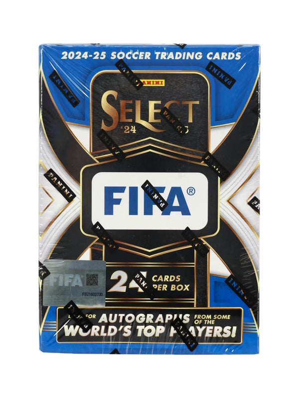A sealed 2024-25 Panini Select FIFA soccer trading card blaster box.