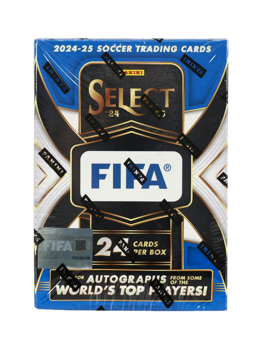 A sealed 2024-25 Panini Select FIFA soccer trading card blaster box.