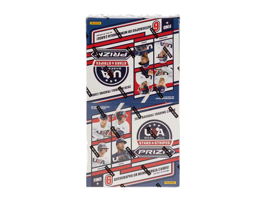A 2026 Panini USA Stars and Stripes Prizm baseball hobby box in its original packaging.