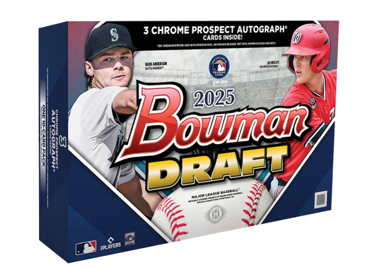 A 2025 Bowman Draft Baseball Breaker's Delight hobby box featuring prospect imagery.