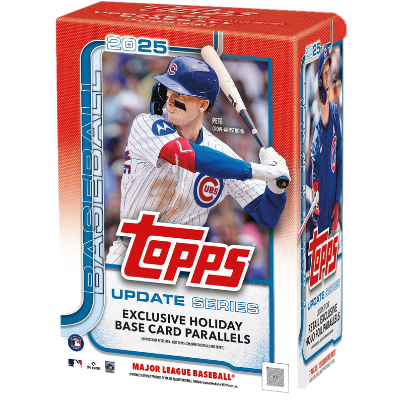 A 2025 Topps Update Series baseball value box featuring Pete Crow-Armstrong on the packaging.