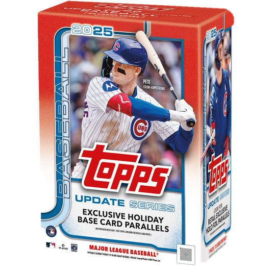 A 2025 Topps Update Series baseball value box featuring Pete Crow-Armstrong on the packaging.