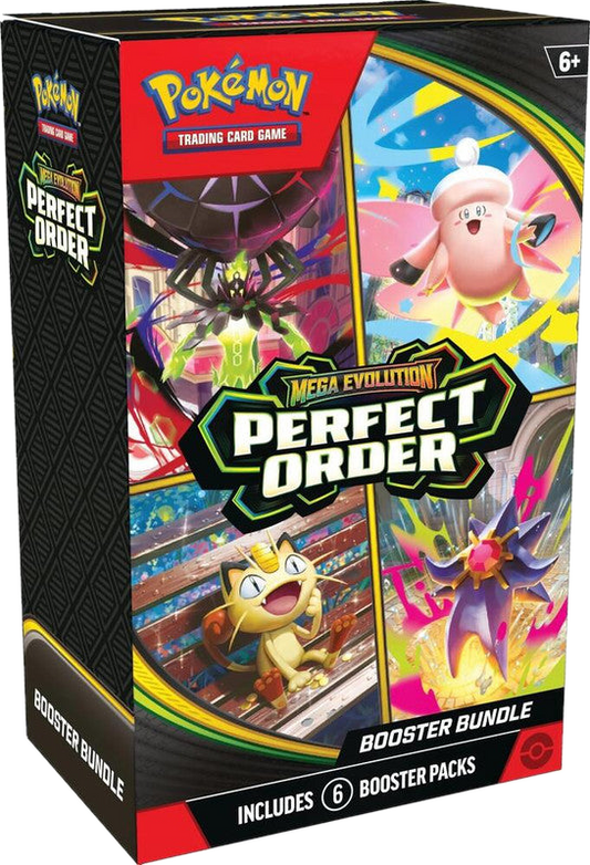 A Pokemon Perfect Order booster bundle box featuring six packs and colorful character artwork.