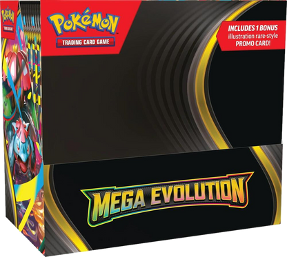 A Pokemon Mega Evolution booster box featuring artwork of Venusaur and other creatures.
