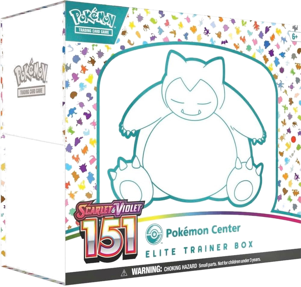 A Pokemon Center Scarlet and Violet 151 Elite Trainer Box featuring a Snorlax illustration.