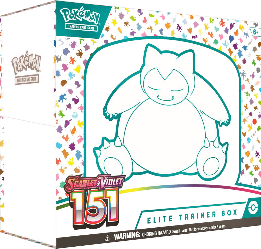 A Pokemon Scarlet and Violet 151 Elite Trainer Box featuring a Snorlax illustration on the front.