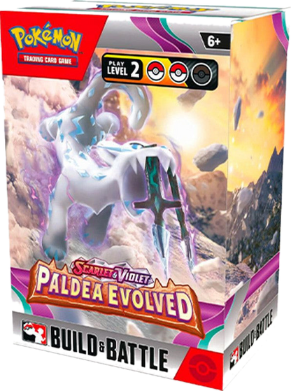 A Pokemon Paldea Evolved Build and Battle Box featuring Chien-Pao on the packaging.