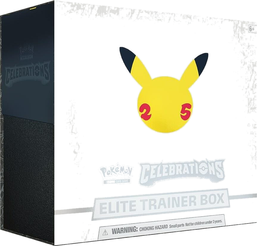 A Pokemon Celebrations Elite Trainer Box featuring a Pikachu silhouette on the front.