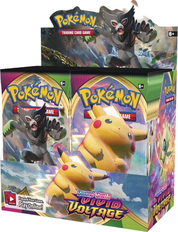 A sealed Pokemon Vivid Voltage booster box featuring Zarude and Pikachu artwork.