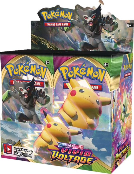 A sealed Pokemon Vivid Voltage booster box featuring Zarude and Pikachu artwork.