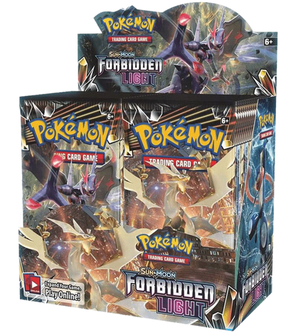 A sealed Pokemon Forbidden Light booster box featuring Ultra Necrozma artwork.