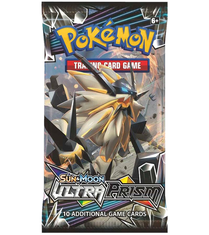 A Pokemon Ultra Prism booster pack featuring Dusk Mane Necrozma on the front.
