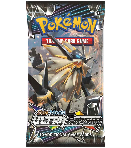 A Pokemon Ultra Prism booster pack featuring Dusk Mane Necrozma on the front.